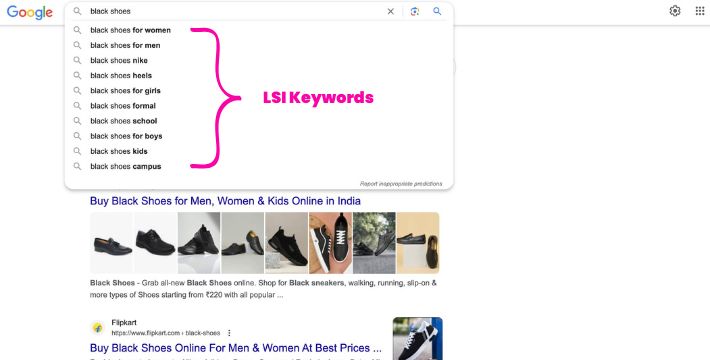 How does Google display LSI keywords